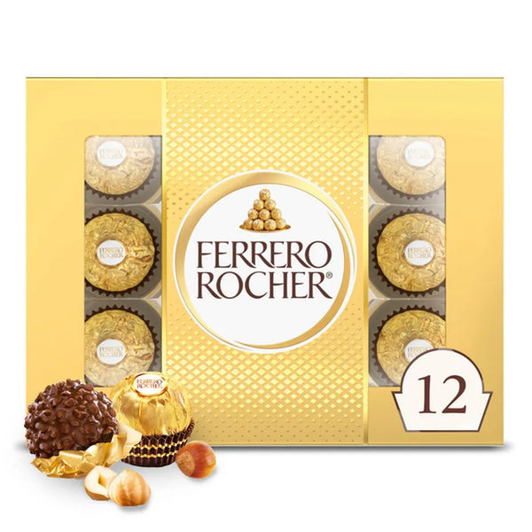 Ferrero Rocher Premium Gourmet Milk Chocolate Hazelnut - 12 count